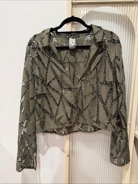 Vix Paula Hermanny Olive Lace Overlay Top sz M